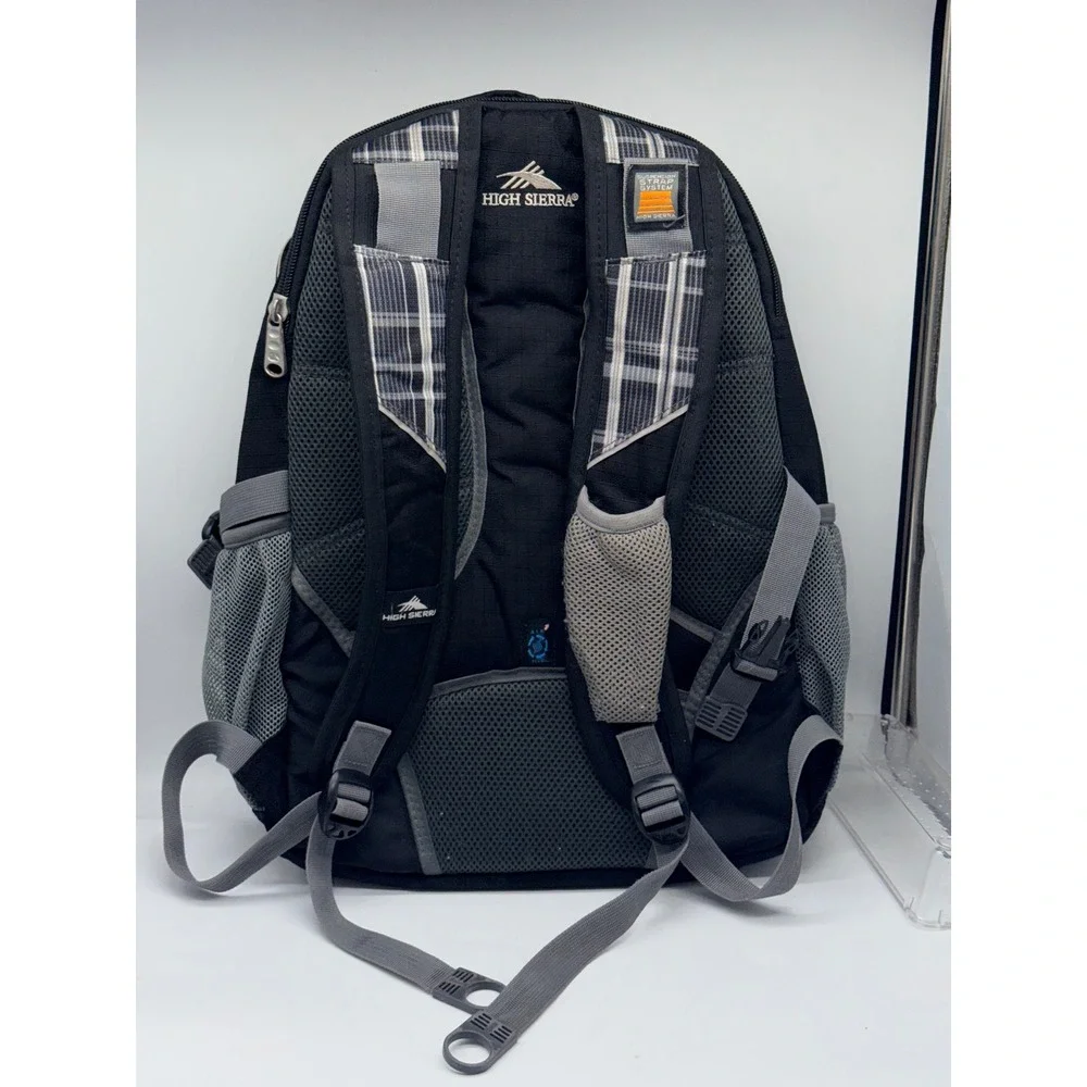 High Sierra Backpack Black Gray Plaid Multi Pocket Padded Laptop School Travel